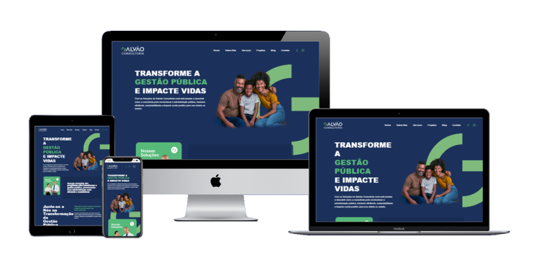 Homepage do site da Galvão Consultoria mostrando design institucional moderno para o setor público.