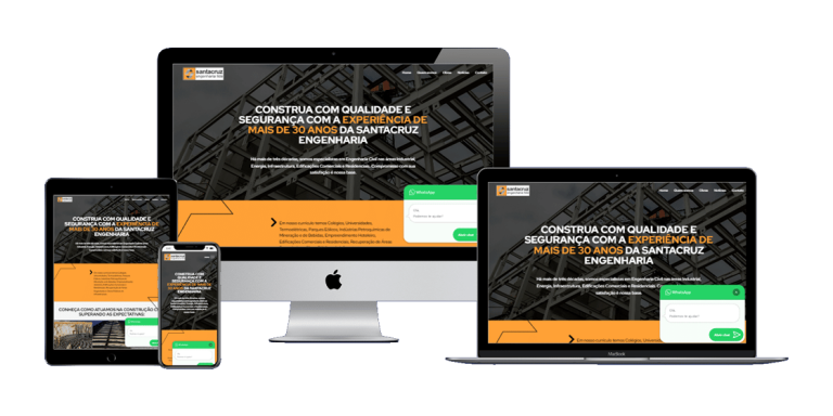 Página inicial moderna do site da Santa Cruz Engenharia, com navegação intuitiva e design responsivo.