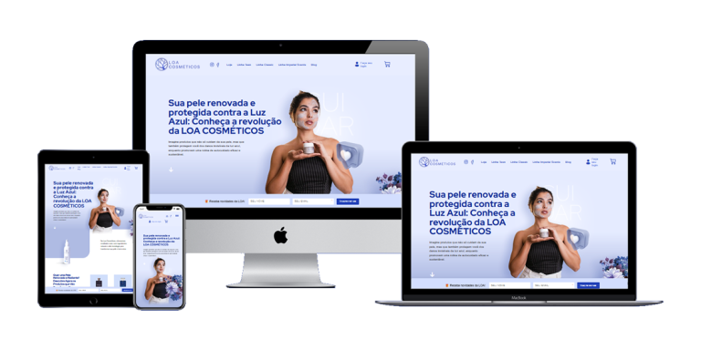 Imagem do novo site da Loa Cosméticos, apresentando um design sofisticado e intuitivo para melhor experiência de compra.