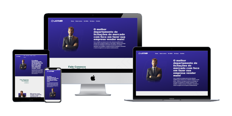Página inicial do site da LicitaBR, com layout clean e navegação intuitiva.