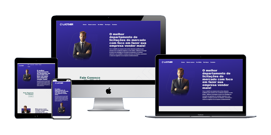 Página inicial do site da LicitaBR, com layout clean e navegação intuitiva.