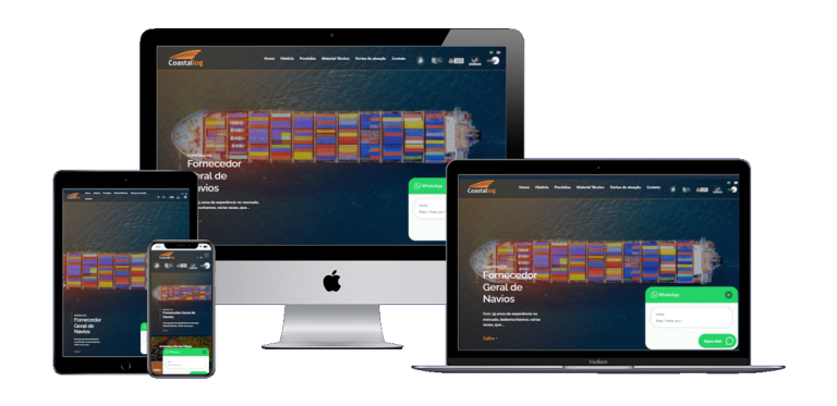 Homepage do novo site da Coastallog, desenvolvido pela Loup Sites, com design limpo e navegação intuitiva.