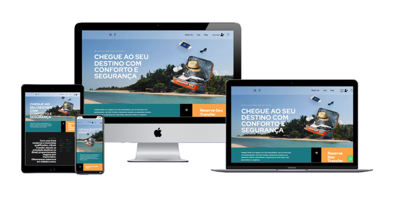 Página inicial do site da Book Transfer, destacando um design moderno e navegação intuitiva.