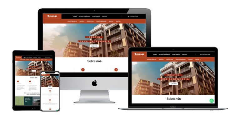 Homepage do site da Soluenge – design moderno, navegação intuitiva e destaque para serviços.