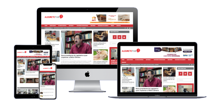 Demonstração de página inicial em diferentes aparelhos