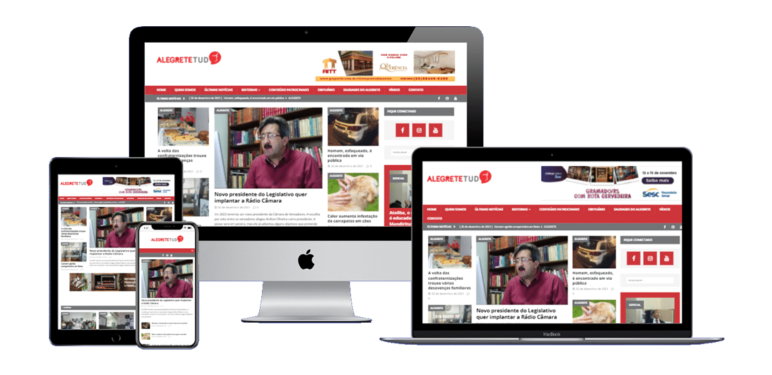 Demonstração de página inicial em diferentes aparelhos