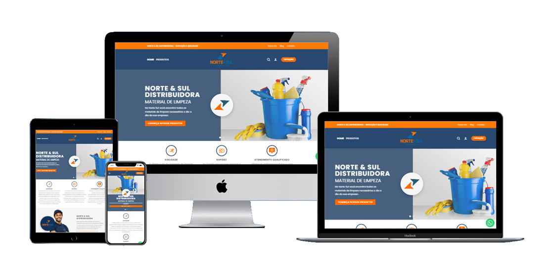 Captura de tela do site da Norte & Sul Distribuidora, mostrando layout profissional e opções de cotação.