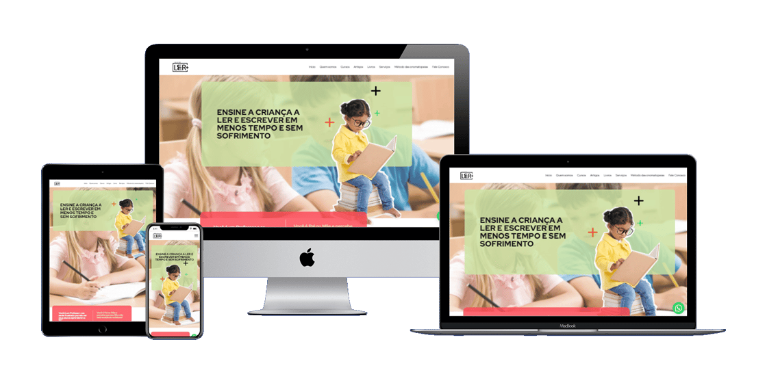 Página inicial do Instituto Ler +, com layout clean, chamadas de ação e cursos em destaque.