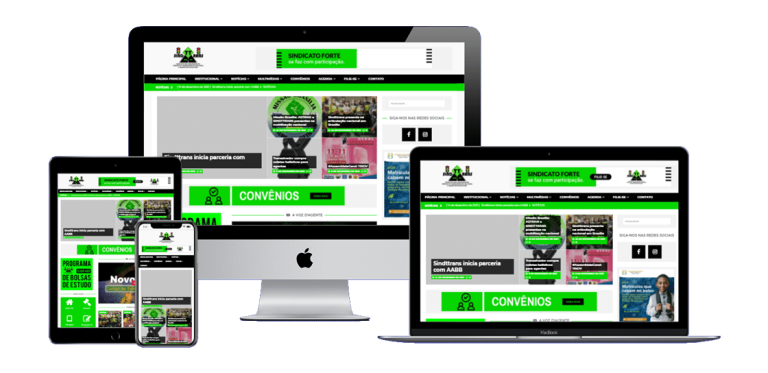 Homepage do site do Sindttransbahia, mostrando design moderno e navegação intuitiva.