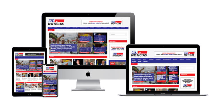 Print da página inicial do 071 Notícias, mostrando layout limpo, manchetes em destaque e espaços para banners.