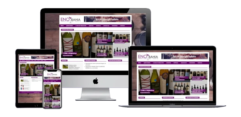 Página inicial do site da Eno Bahia, mostrando design limpo e fácil navegação.