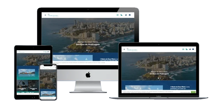 Captura de tela do site da Madre de Deus Pilots, com navegação intuitiva e design profissional.